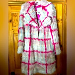 COPY - Anthropology NVLT Pink Plaid Faux Fur Coat/Fuchsia Tartan Size Large